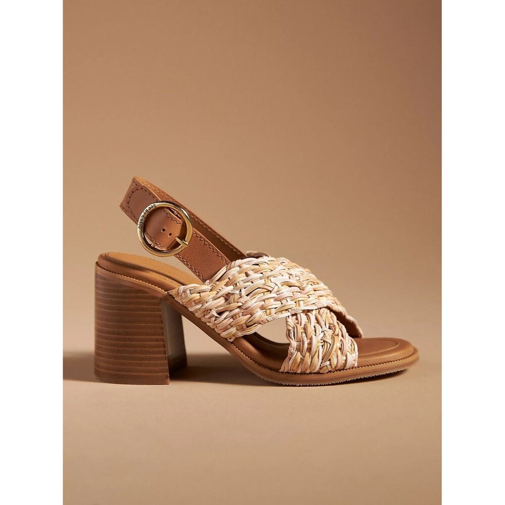 See by Chloe Jaicey Chunky Heels Womens EU 37 Woven Leather Crisscross Slingback